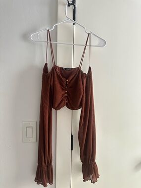Zara Rust Brown Off-Shoulder Top